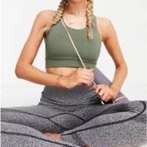 Nike Army Green Ribbed Layered Crop Top Bralette Bra M Medium